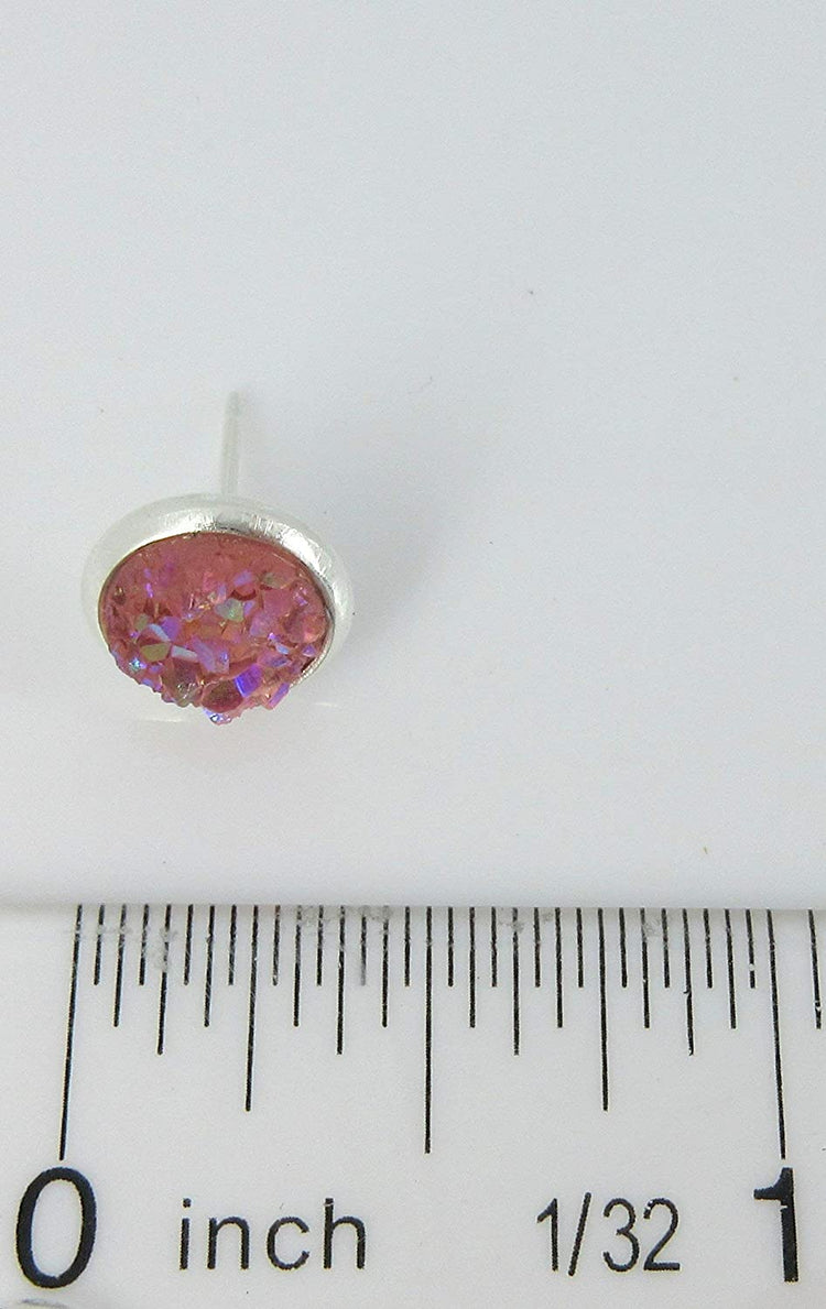 Silver-tone Light Pink AB Faux Druzy Stone Stud Earrings 8mm