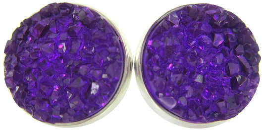 Silver-tone Faux Druzy Stone Stud Earrings 12mm