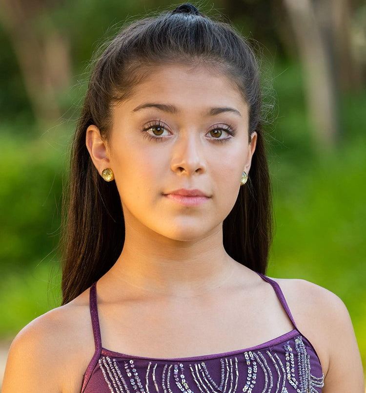 Gold-tone Glitter Glass Stud Earrings Hand-painted 12mm