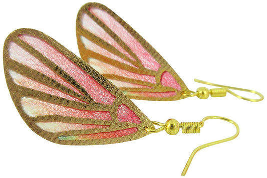Red Orange Butterfly Wing Fabric Dangle Earrings
