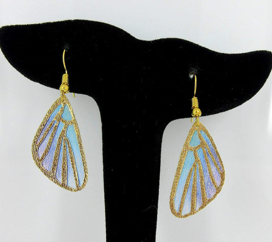 Purple and Blue Butterfly Wing Fabric Dangle Earrings