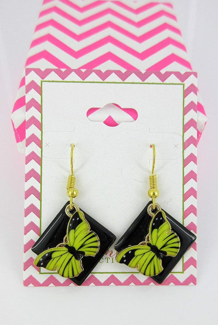 Gold-tone Enamel Butterfly Charm Dangle Earrings