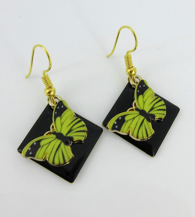 Gold-tone Enamel Butterfly Charm Dangle Earrings