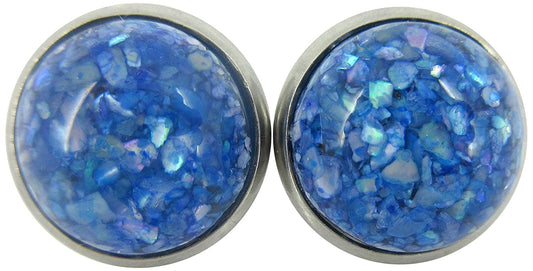 Stainless Steel Blue Faux Shell Stud Earrings 12mm