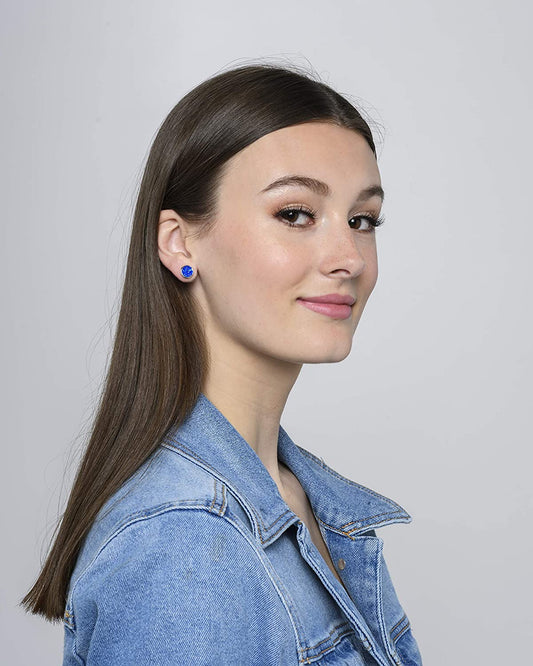 Silver-tone Royal Blue Faux Druzy Stone Stud Earrings 8mm