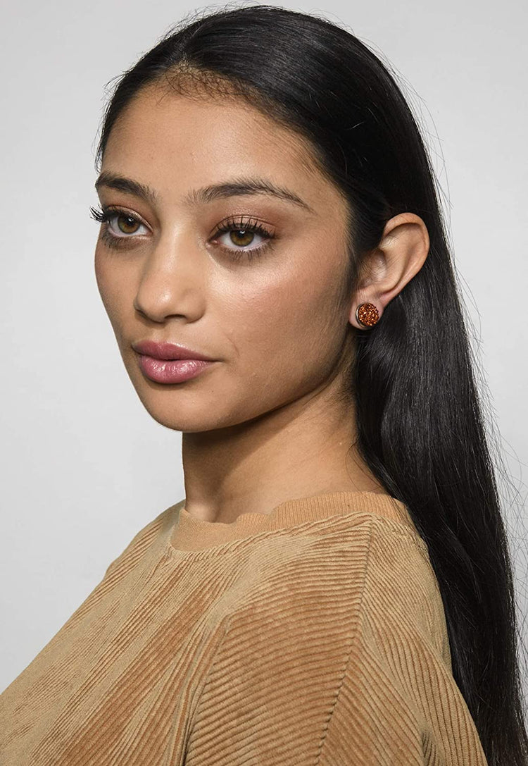 Duo Stainless Steel Glitter Faux Druzy Stone Stud Earrings Set