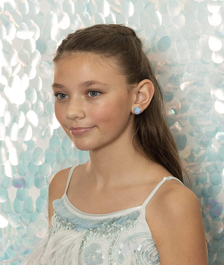 Silver-Tone Ice Blue and White Glitter Glass Stud Earrings 12mm