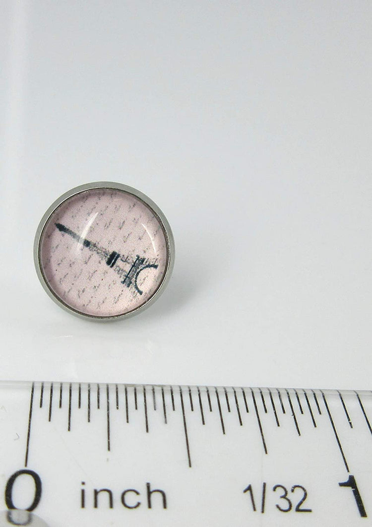 Stainless Steel Eiffel Tower Print Glass Stud Earrings 12mm Pink Black