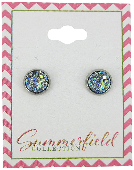 Stainless Steel Glitter Faux Druzy Stone Stud Earrings 8mm