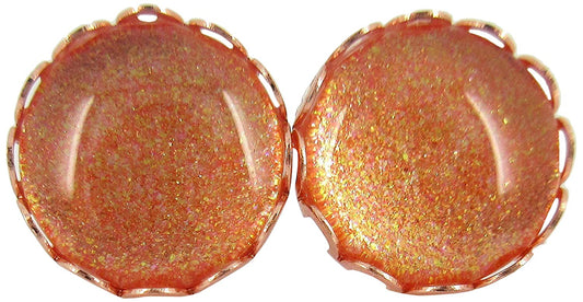 Rose Gold-tone Copper Shimmer Glitter Glass Stud Earrings 12mm Hand-painted