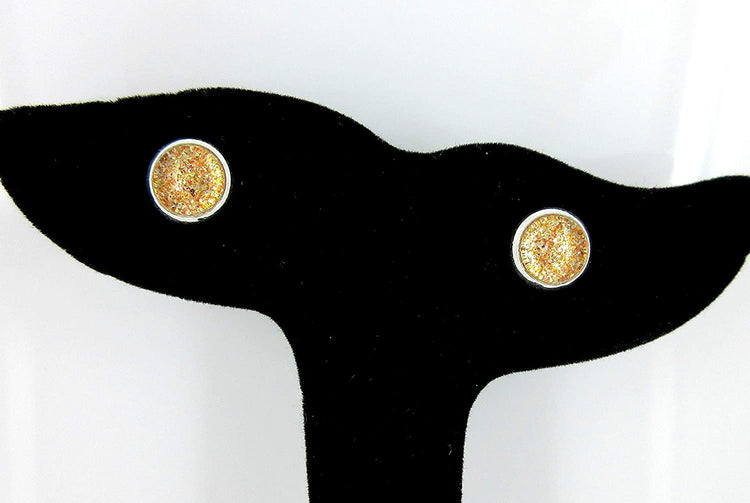 Silver-tone Orange Glitter Glass Stud Earrings Hand-painted 8mm