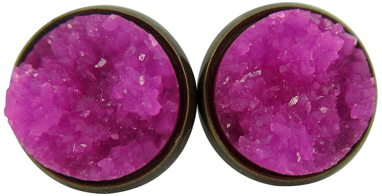 Antiqued Gold-tone Faux Druzy Stone Stud Earrings 12mm