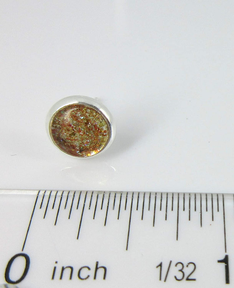 Silver-tone Orange Glitter Glass Stud Earrings Hand-painted 8mm
