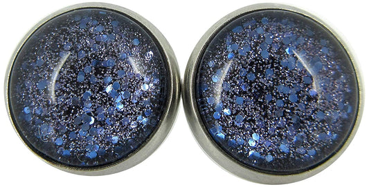 Stainless Steel Purple Glitter Glass Galaxy Stud Earrings Hand-painted 12mm