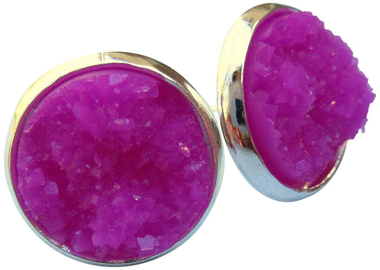 Silver-tone Faux Druzy Stone Stud Earrings 12mm