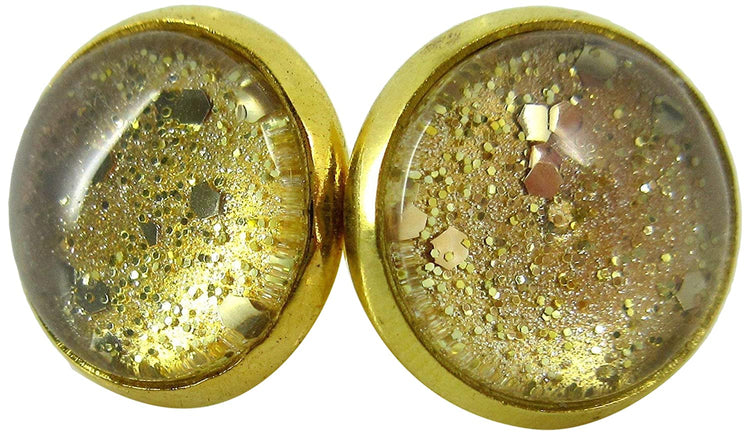 Gold-tone Glitter Glass Stud Earrings Hand-painted 12mm