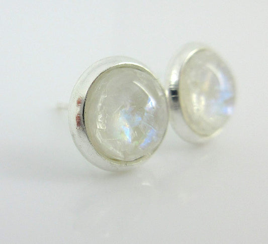Shiny Silver-tone White and Opalescent Leaf Resin Stud Earrings 8mm