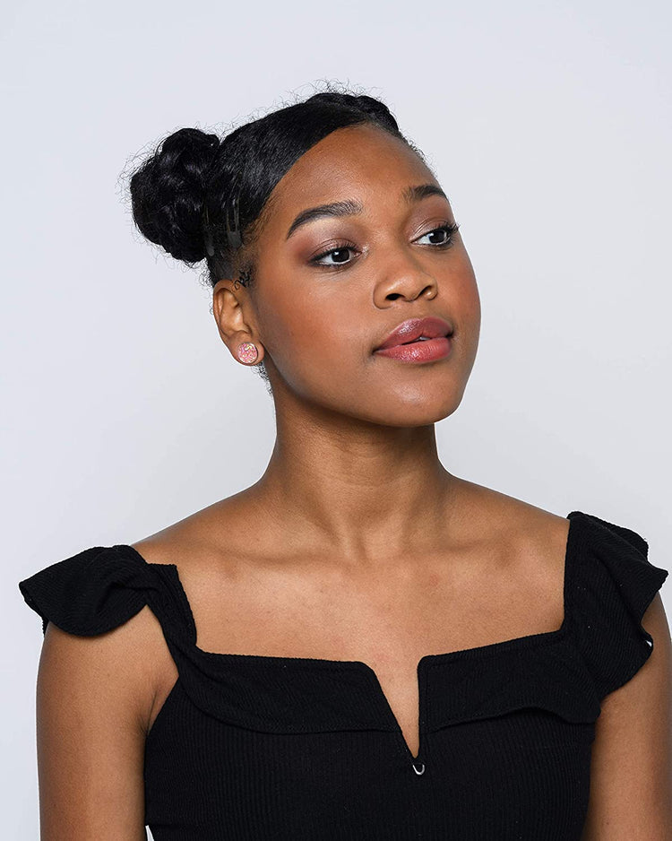 Silver-tone Light Pink Frosted Flower Metallic Rainbow Stud Earrings 12mm