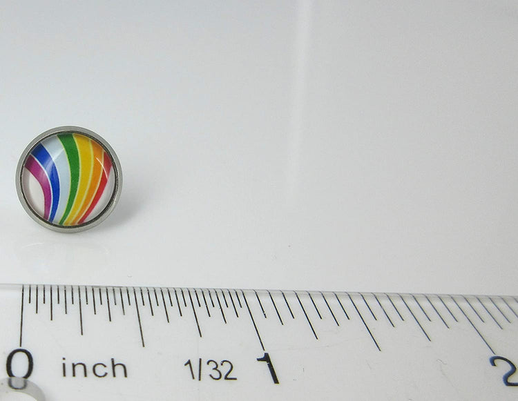 Stainless Steel Vintage Rainbow Stripe Print Glass Stud Earrings 12mm