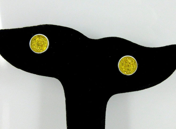 Silver-tone Yellow Faux Druzy Stone Stud Earrings