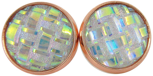 Rose Gold-tone Clear Frosted Metallic Rainbow Stud Earrings 12mm