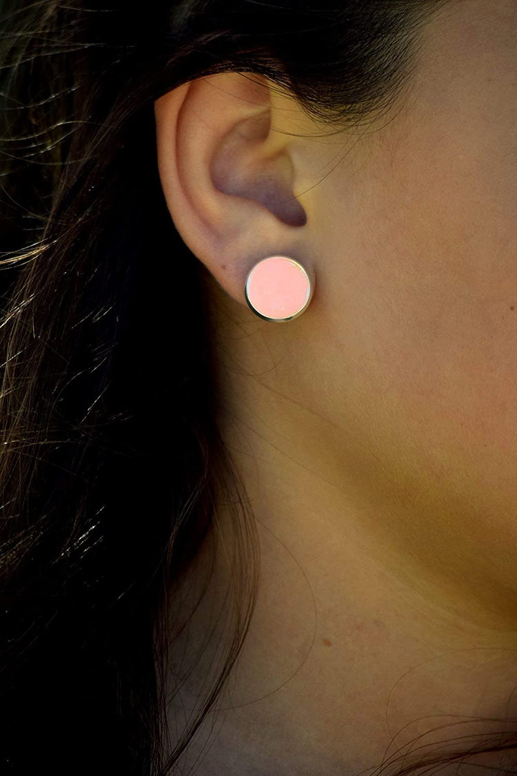 Silver-tone Peach Pink Faux Druzy Stone Stud Earrings 12mm