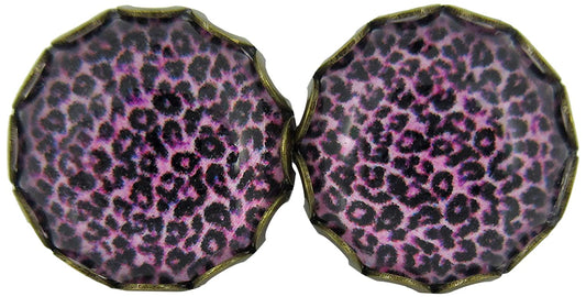 Antiqued Gold-tone Pink Purple Animal Print Glass Stud Earrings 12mm