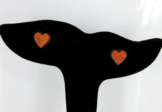 Stainless Steel Orange Glitter Acrylic Heart Stud Earrings 8mm