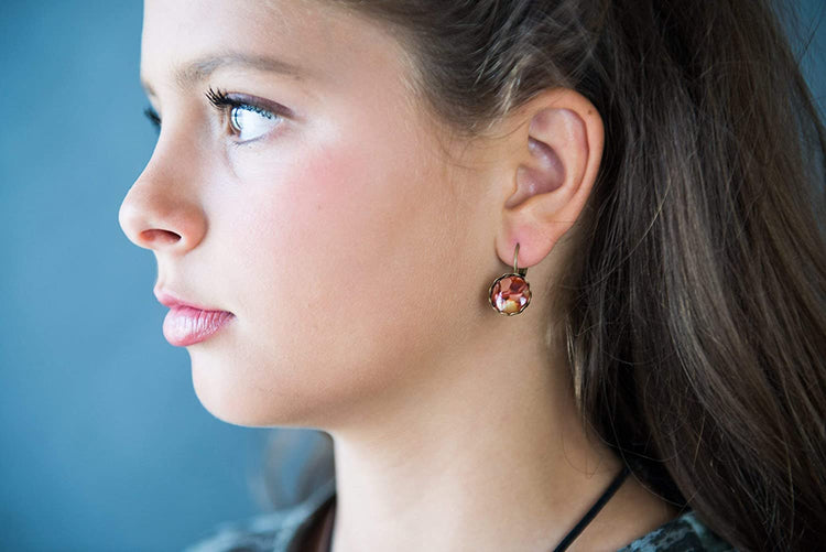 Antiqued Gold-tone Faux Tortoise Shell Resin Lever-back Drop Earrings