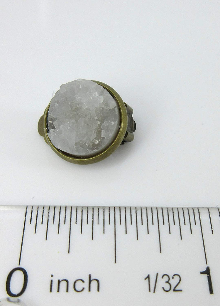 CLIP-ON Antiqued Gold-tone Faux Druzy Stone Stud Earrings 12mm (Clear)