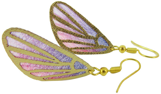 Hot Pink and Purple Butterfly Wing Fabric Dangle Earrings