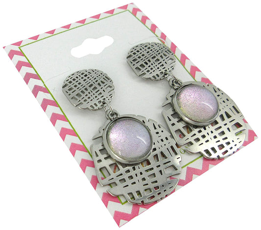 Stainless Steel Colorshifting Glitter Glass Geo Drop Earrings