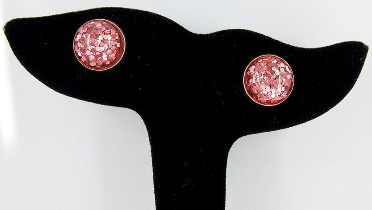 Rose Gold-tone Metallic Glitter Resin Stud Earrings 12mm