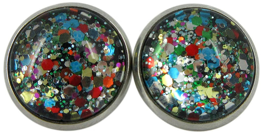 Stainless Steel Multi Color Party Confetti Glitter Glass Stud Earrings Hand-painted 12mm