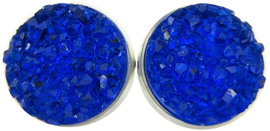 Silver-tone Faux Druzy Stone Stud Earrings 12mm