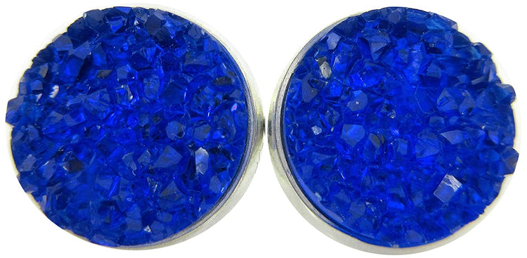 Silver-tone Faux Druzy Stone Stud Earrings 12mm