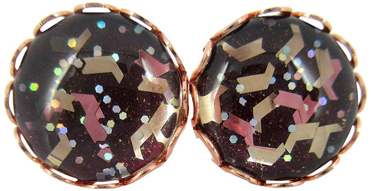 Rose Gold-tone Chevron Flake Glitter Glass Stud Earrings 12mm Hand-painted
