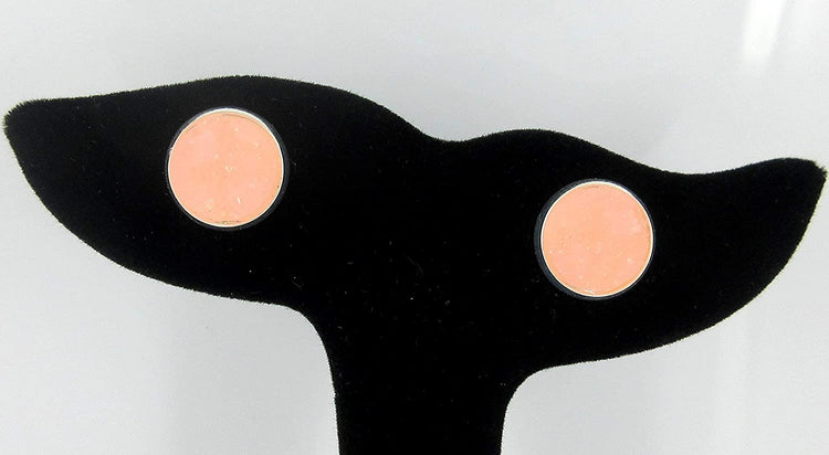 Silver-tone Peach Pink Faux Druzy Stone Stud Earrings 12mm