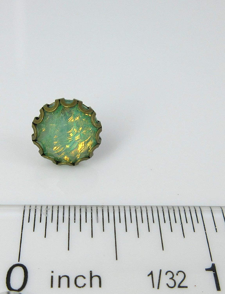 Antiqued Gold-tone Green AB Resin Opalescent Flake Stud Earrings 10mm