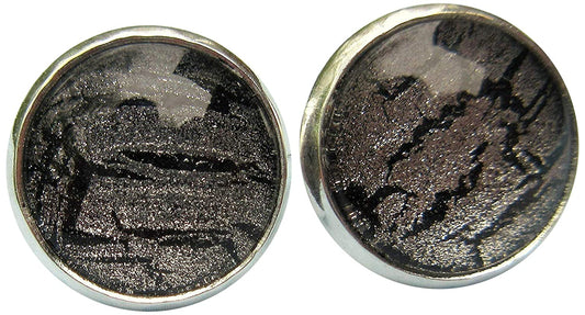 Silver-tone Black Shattered Glitter Glass Stud Earrings Hand-painted 12mm