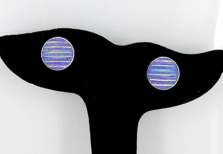 Silver-tone Lavender Purple Frosted Metallic Rainbow Stud Earrings 12mm