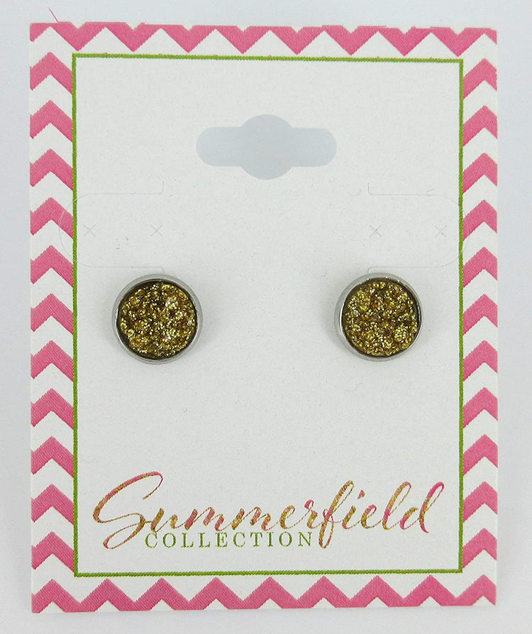 Stainless Steel Glitter Faux Druzy Stone Stud Earrings 8mm