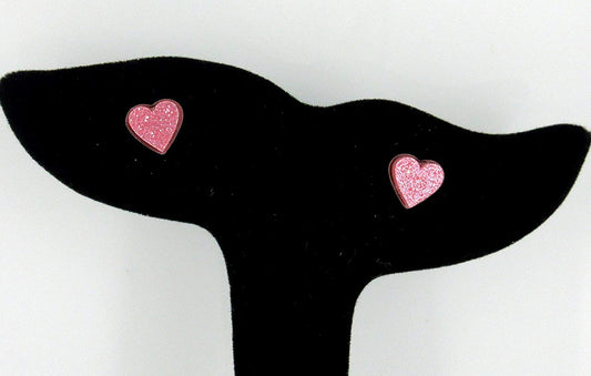 Stainless Steel Bubblegum Pink Glitter Acrylic Heart Stud Earrings 8mm