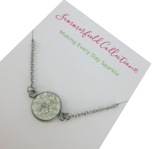 Stainless Steel Faux Druzy Stone Pendant Necklace