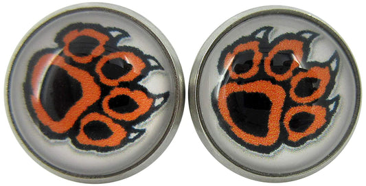 Stainless Steel Orange and Black Paw Print Pink Glass Stud Earrings 12mm
