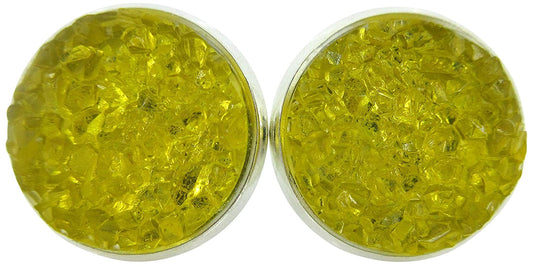 Silver-tone Yellow Faux Druzy Stone Stud Earrings