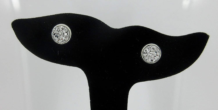 Silver-tone Metallic Faux Druzy Stone Stud Earrings 8mm