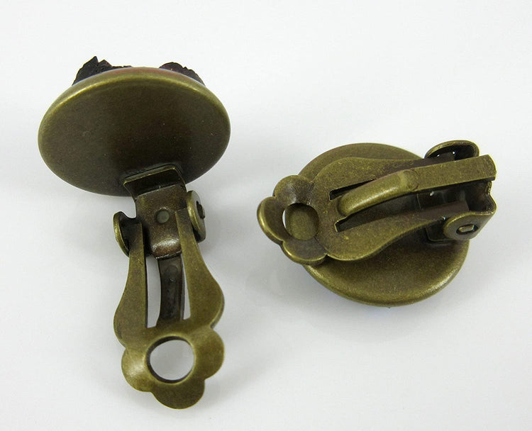 CLIP-ON Antiqued Gold-tone Faux Druzy Stone Stud Earrings 12mm (Clear)