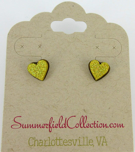 Stainless Steel Yellow Glitter Acrylic Heart Stud Earrings 8mm