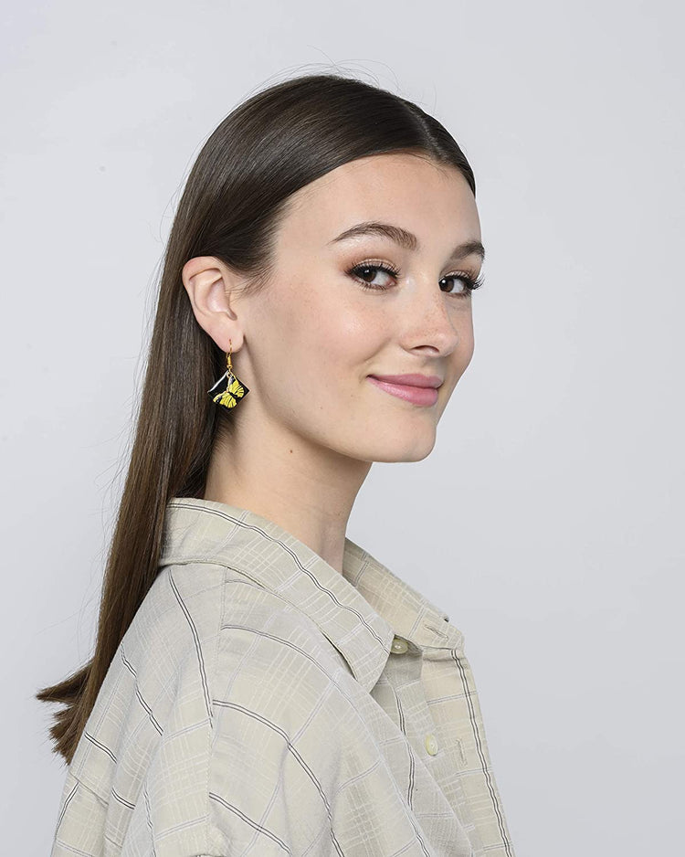 Gold-tone Enamel Butterfly Charm Dangle Earrings